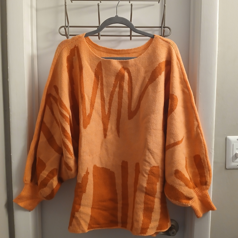 New! SHEIN Women's Orange Abstract Print Knit Sweater 3X Dolman Sleeve NWOT
